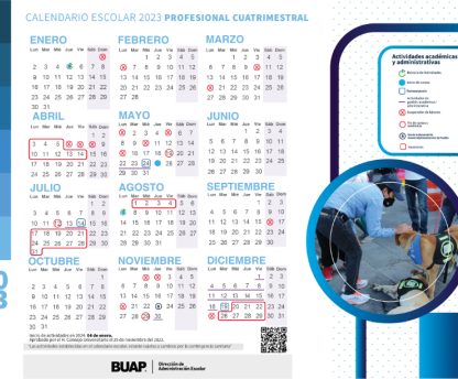 Calendario Escolar 2023 Profesional Cuatrimestral