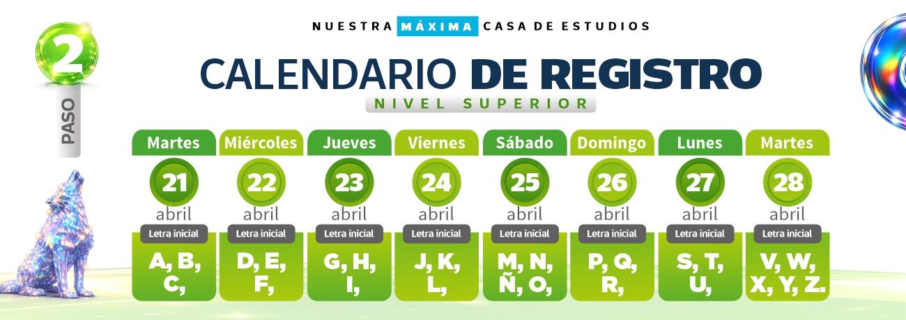 Calendario de registro Nivel Superior Admisión 2026